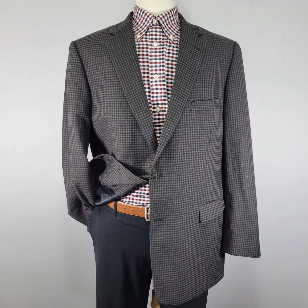 Turnbury Men's Sport Coat‎ Blazer Two Button Gray Checked Wool Size 46R